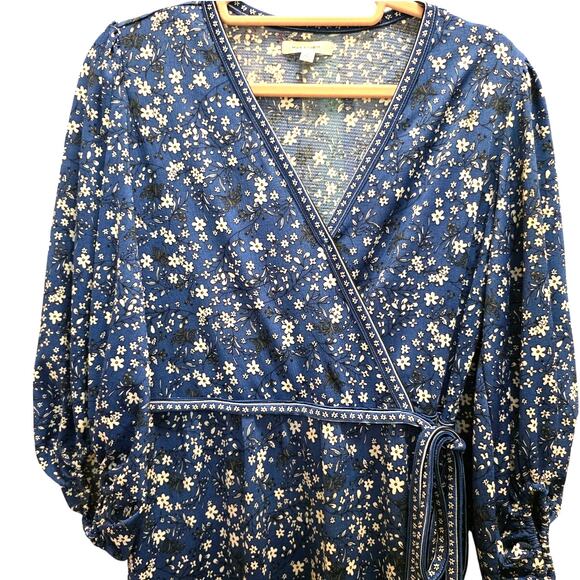 Max Studio Faux Wrap Blue Floral Midi Boho Dress Size Small EUC - Picture 4 of 5